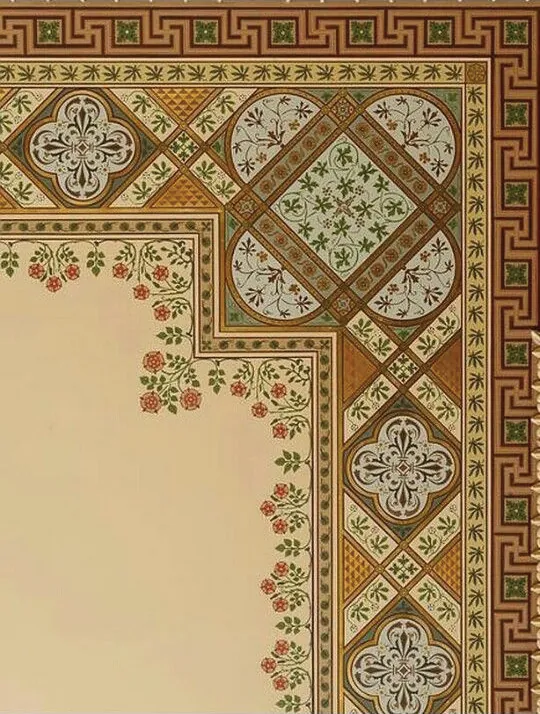 The corner of an illuminated Persian border with geometric medallions